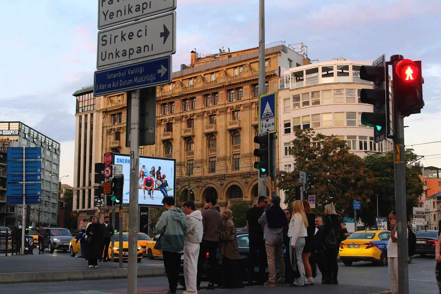 Karaköy Palas on Karaköy Square in the evening